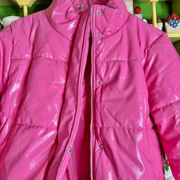 cute bubble gum coquettecore pink plus size shiny puffy puffer coat jacket - Picture 3 of 7